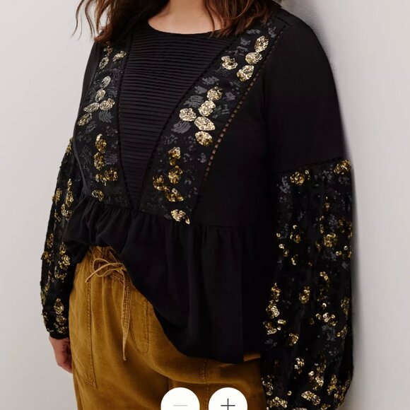 ANTHROPOLOGIE black and gold Neale sequined peplum top - Picture 13 of 13